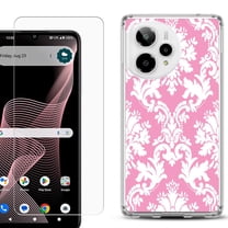 Phone Case for ATT Verge 2 5G, with Screen Protector, by OneToughShield - Victorian White/Pink