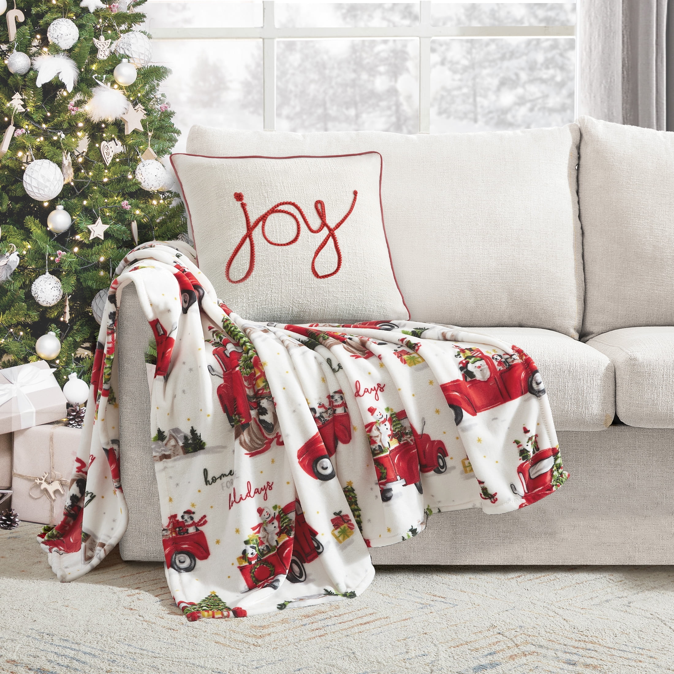 Holiday Time, Holiday Truck Holiday Throw Blanket, Ivory, 50" x 60", 1 Pack