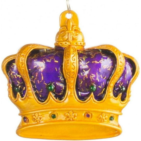 hru Regal Confetti Glitter Fleur De Lis Mardi Gras Crown Holiday Tree Ornament Christmas New Orleans Purple Green Gold Jazz Carnival Parade