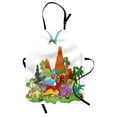 thumbnail image 1 of Dinosaur Apron Funny Friendly Dinosaurs in Cartoon Style and Landscape with Trees and Mountain, Unisex Kitchen Bib Apron with Adjustable Neck for Cooking Baking Gardening, Multicolor, by Ambesonne, 1 of 3