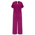 thumbnail image 4 of Uaswgudfs Women's 2025 Summer Cap Sleeve Jumpsuits Deep V Neck Button Onesie Wide Leg Pants Rompers Hot Pink M, 4 of 6
