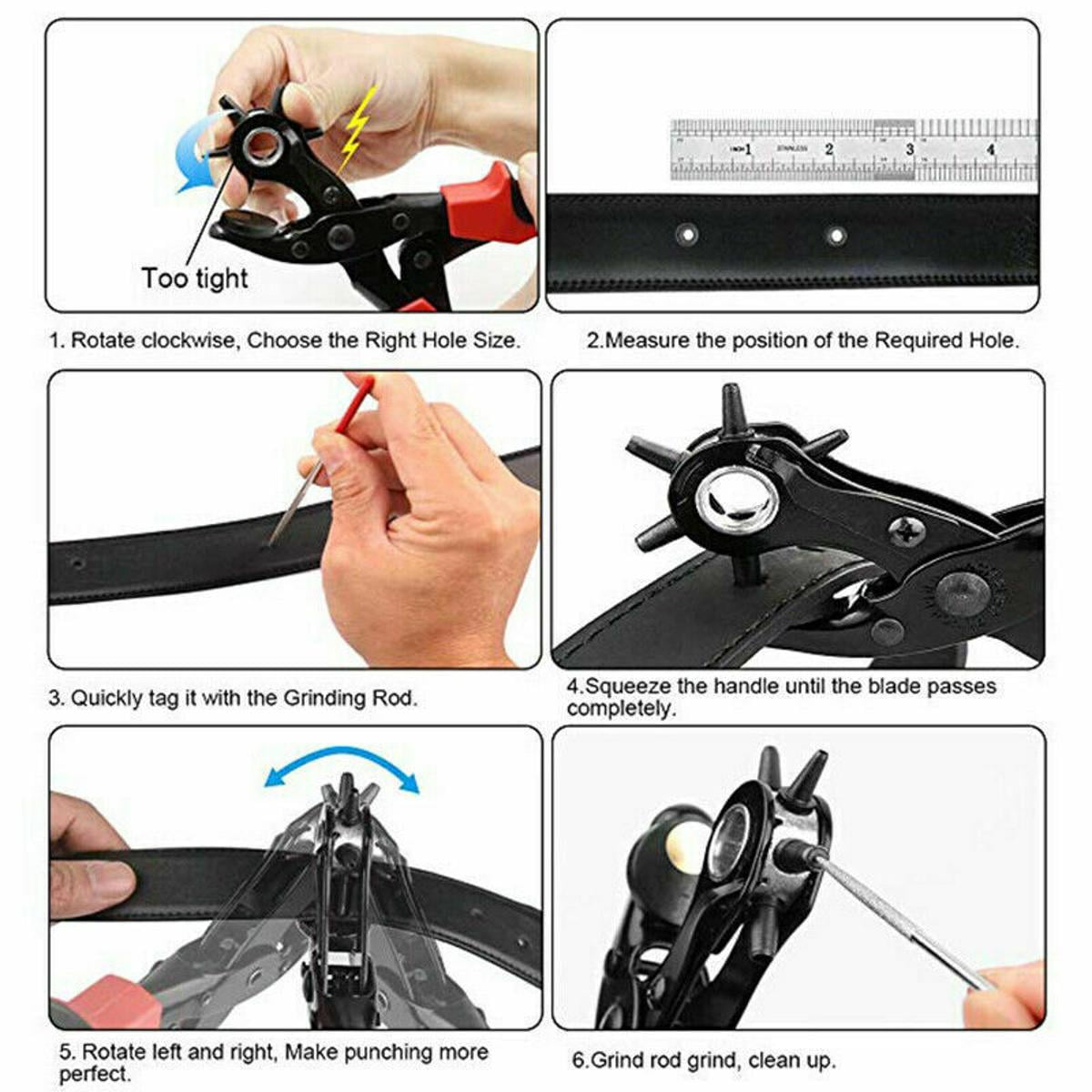 1 Set Steel Rivets Eyelets Belt Leather Hole Puncher Pliers Press Grommets Round Flat Oval