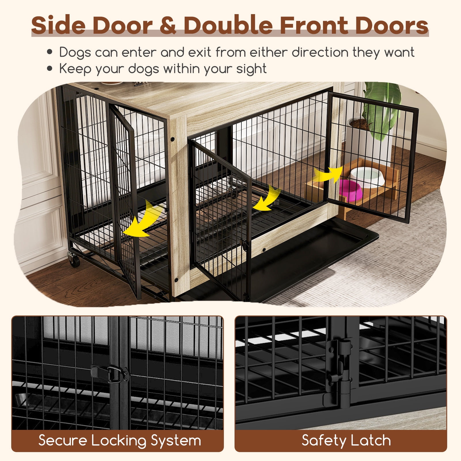 Gymax Dog Crate Furniture Industrial Dog Kennel w/ Flip-up Top Decorative Pet House Gray
