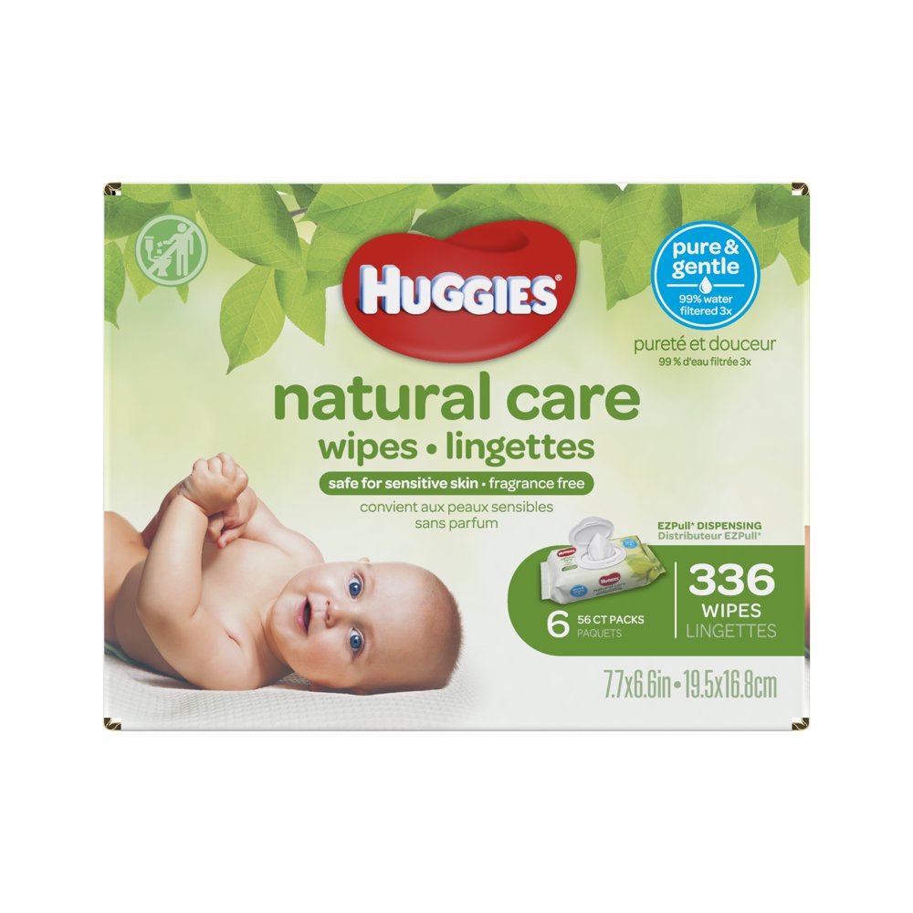 HUGGIES Natural Care Baby Wipes, Unscented, 6 packs of 56, 336 Ct