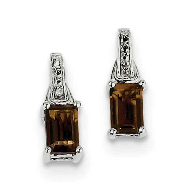 Sterling Silver Rhodié Diamant & Boucles d'Oreilles à Quartz Fumé QE10171SQ
