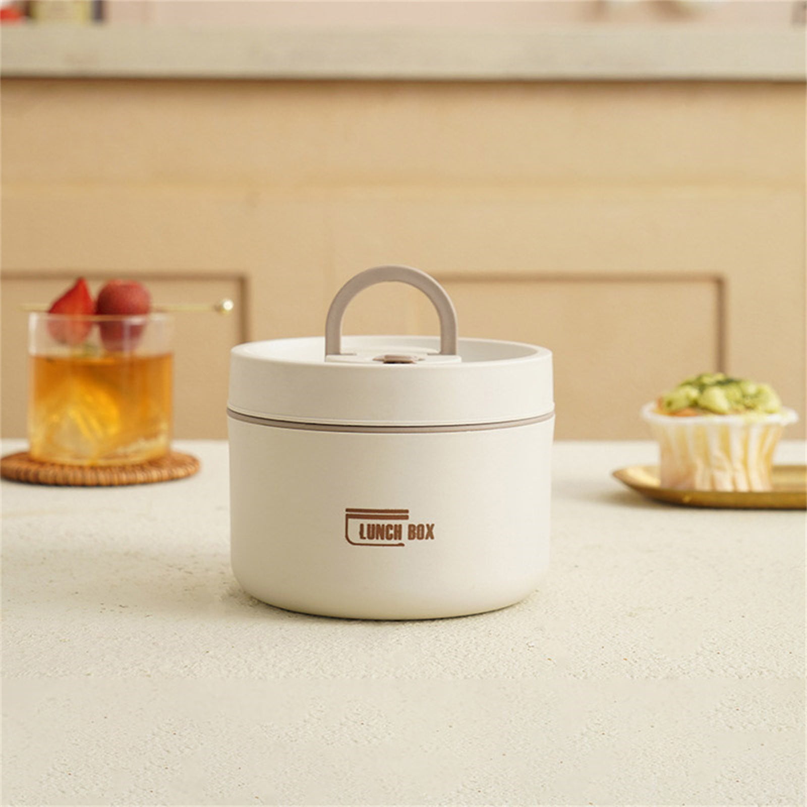 Home Portable Insulated Bento Lunch Box Set for Adult, 4Sizes Vacuum lunch box, to Keep Food Warm or Cool, Thermal Food Containers for Fruits and Sauces, Durable and Leak-Proof(Beige,4.5x4.5x3.6")