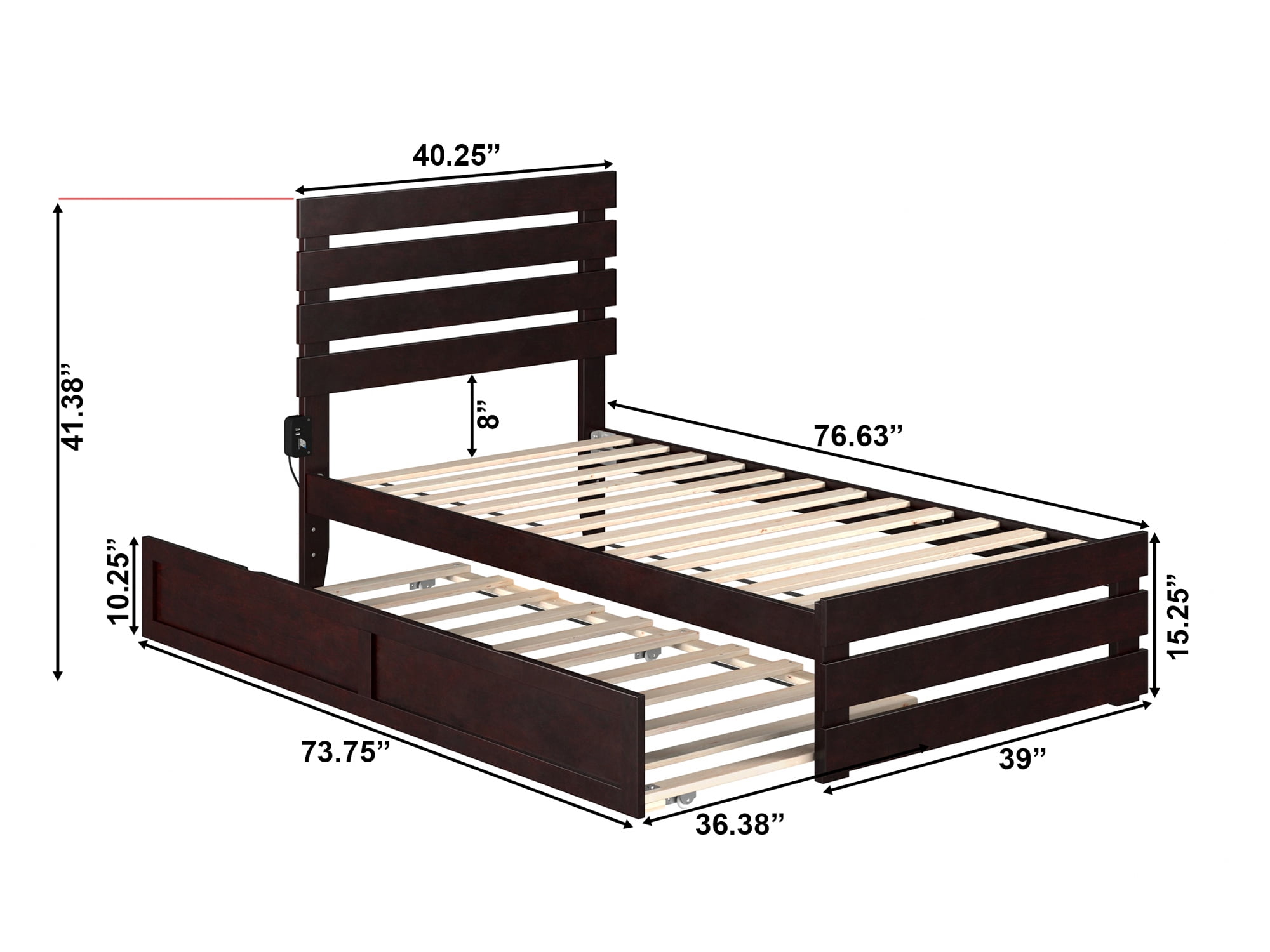 AFI Oxford Twin Wood Platform Bed with Headboard, Footboard & Twin Trundle, Espresso