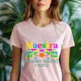 thumbnail image 5 of Maestra Teacher T-Shirt, Moldeando Corazones y Mentes, Colorful Spanish Educator Tee, Azalea, Size L, 5 of 6