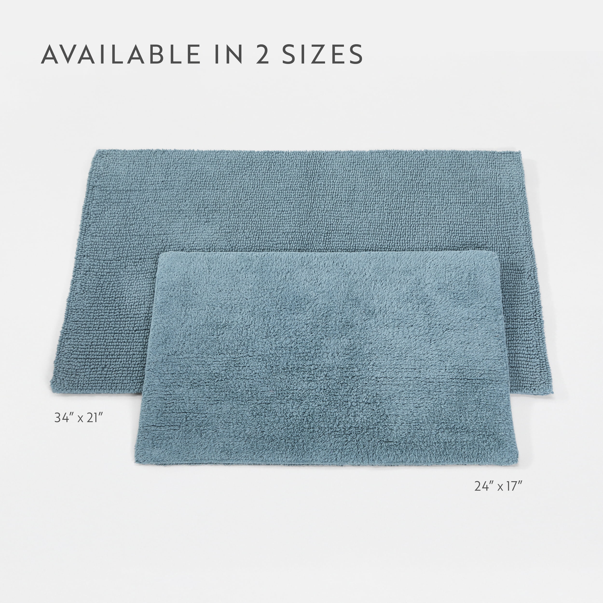 100% Cotton Reversible Solid Bath Mat by Comfort Canopy, Light Blue, 34" x 21"