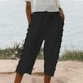 thumbnail image 5 of Uqiangy Drawstring Linen Pants Women Elastic Waist Capri Pants For Women Cotton Linen Capris For Women Capri Pants For Women Gauze Pants For Women Linen Beach Pants Womens Seersucker Pants Black L, 5 of 7