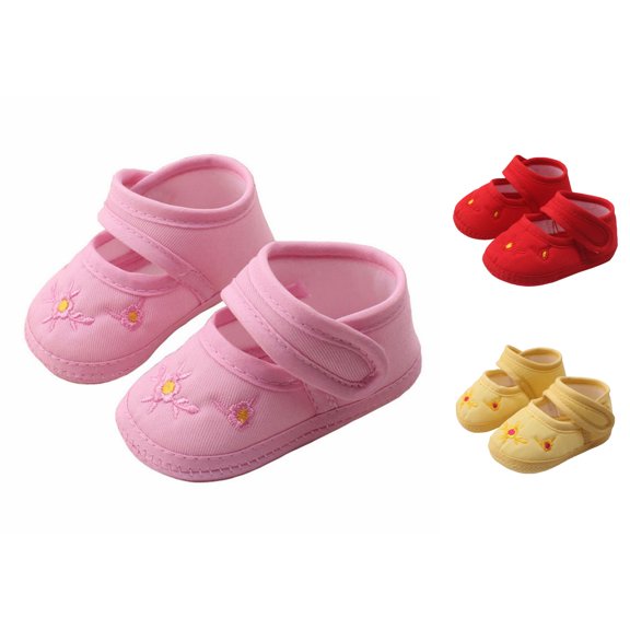 Gyujnb Baby Girls Mary Jane Shoes Floral Embroidery Soft Sole Hook and Loop Princess Shoes for Newborns,0-6 Months