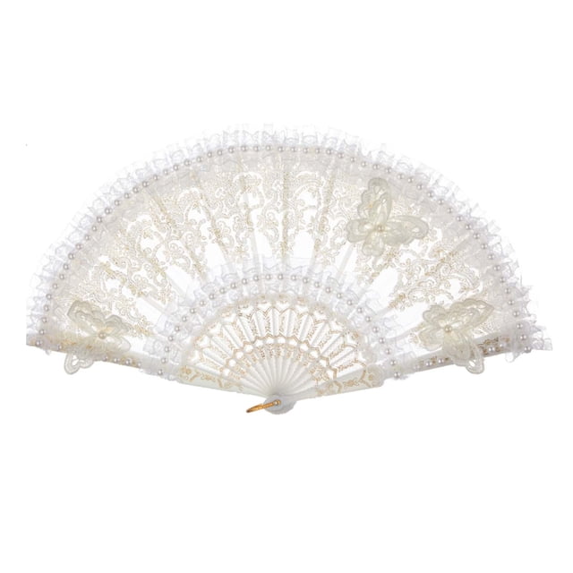 Abanico plegable de encaje Abanico plegable de encaje blanco Decoración de moda Abanico de encaje para mujer Retro Mariposa