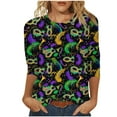thumbnail image 2 of ZRGHAOYLQ Womens Mardi Gras Loose 3/4 Sleeve Mardi Gras Mask Print Crewneck Pullover T-Shirt Plus Size Mardi Gras Carnival Costume for Women, 2 of 5
