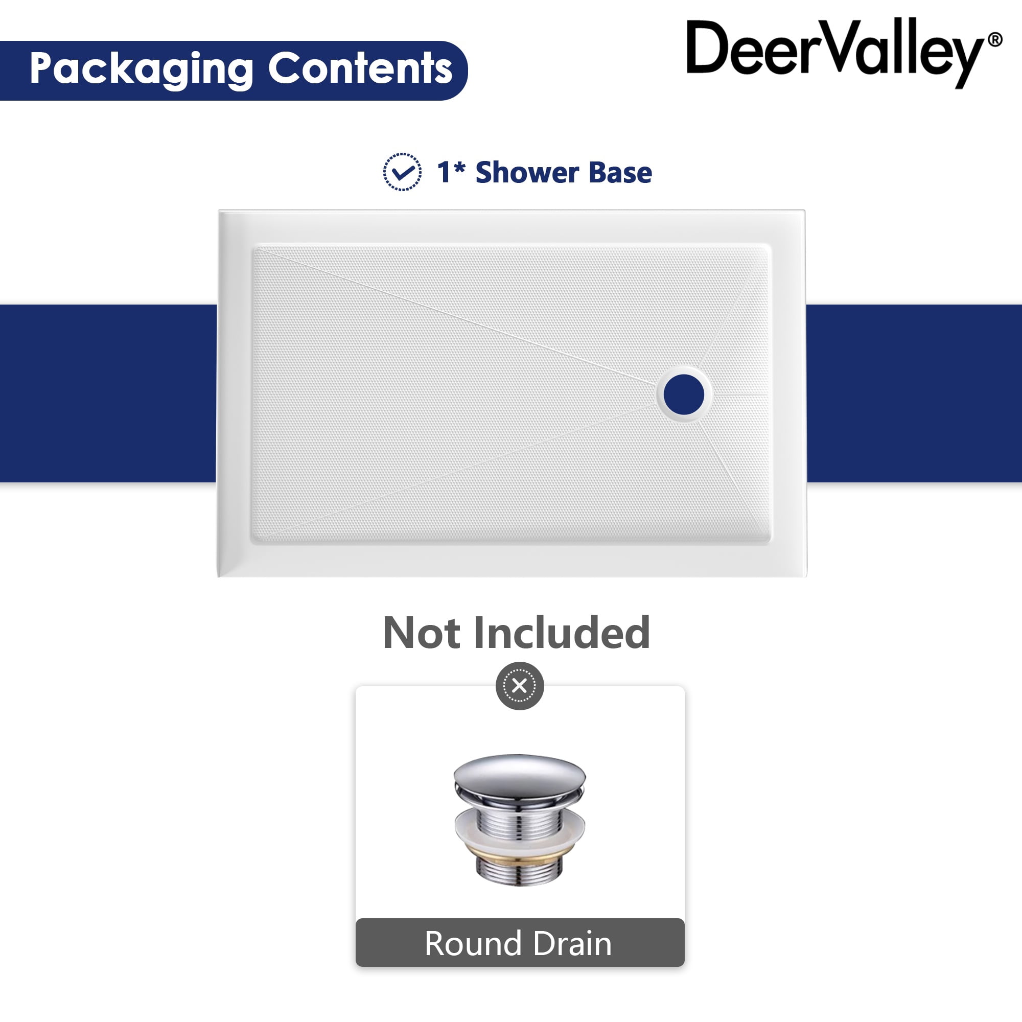 DeerValley Rectangular 48 in. L x 30 in. W Acrylic Alcove Shower Pan Base with Right Drain in White