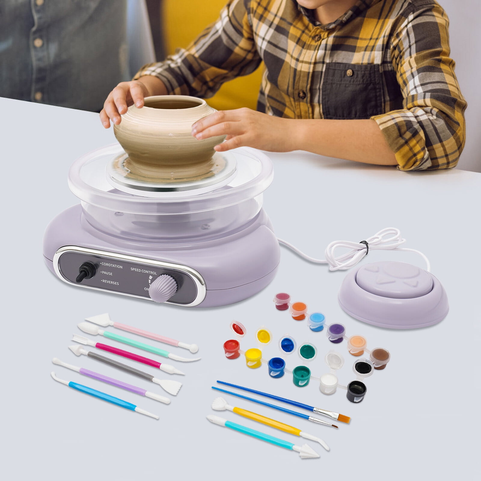 Pottery Machine Turntable Clamp, Electric Variable Speed Pottery Wheel for Adults and Kids, Adjustable Speed Control with Forward/Reverse Switch