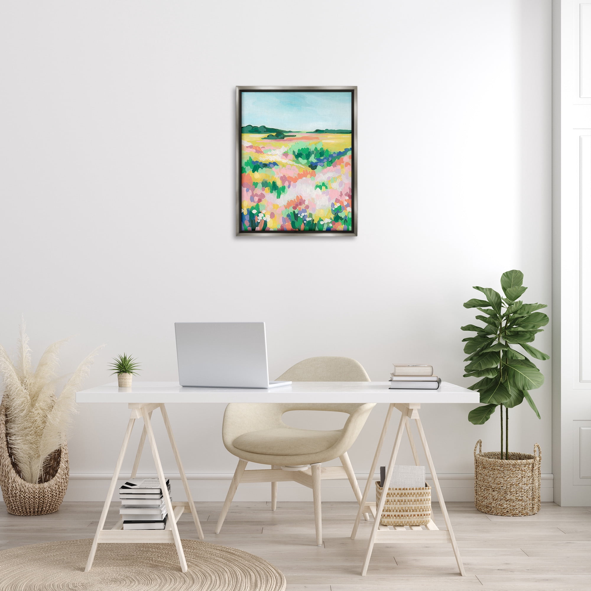 Stupell Industries Abstract Vivid Meadow Landscape Painting Gray Floater Framed Canvas Art Print Wall Art, 25 x 31