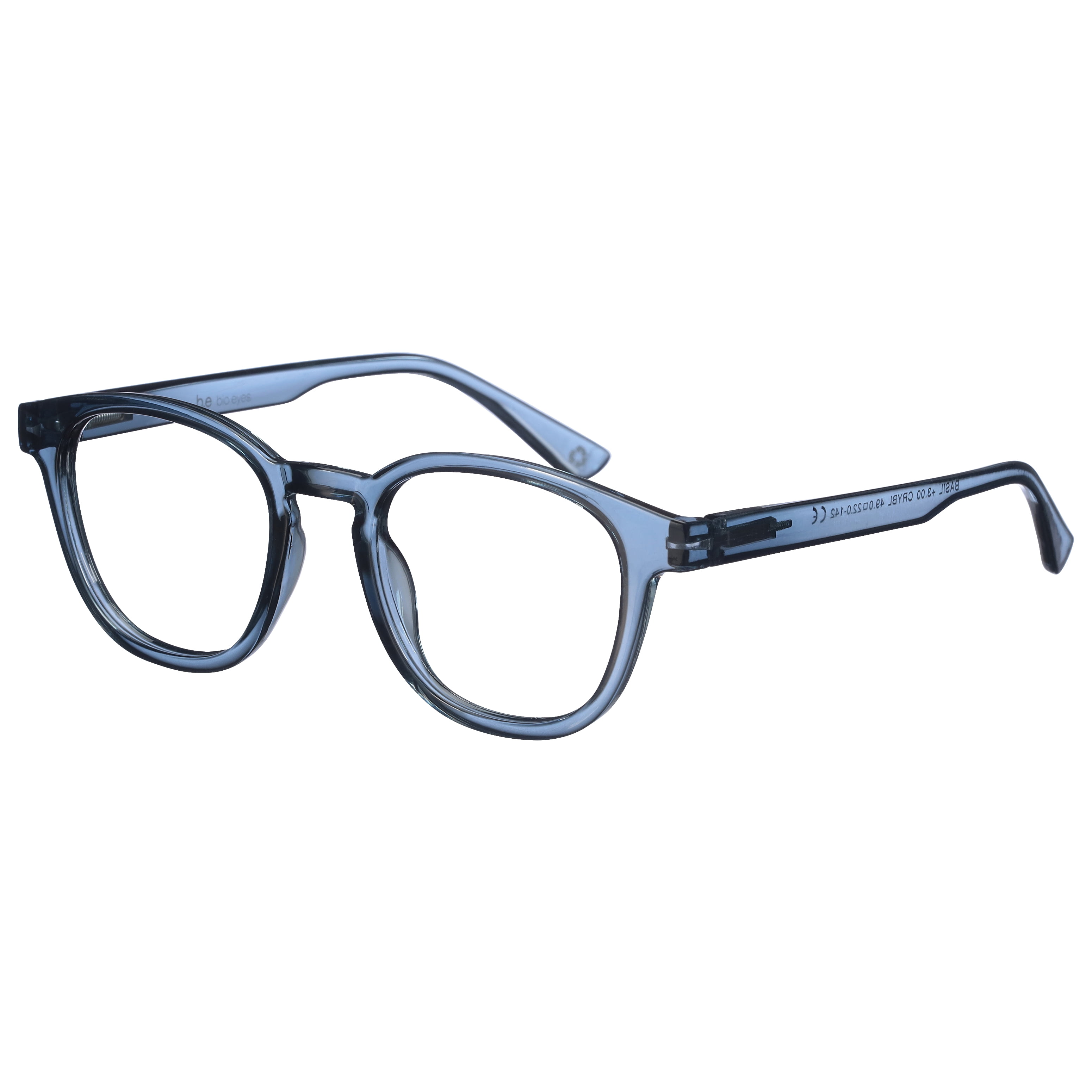 B.E Bio Eyes Unisex Round Reading Glasses Made from Recycled Plastic Basil +1.25 in Blue