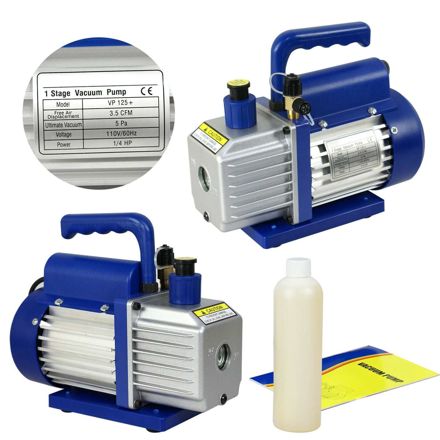 Rotary Vane Vacuum Pump 12CFM 3/4HP 29"Hg HVAC Milker Machine Hookup+Check Valve 