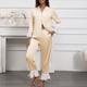 thumbnail image 2 of RKSTN Women's Lapel Pajamas Sets Plus Size Turndown Collar Button Down Long Sleeve T Shirts Top and Pants 2 Piece Matching Set Casual Solid Oversized Loose Sleepwear Blouses and Pant Loungewear Set, 2 of 9