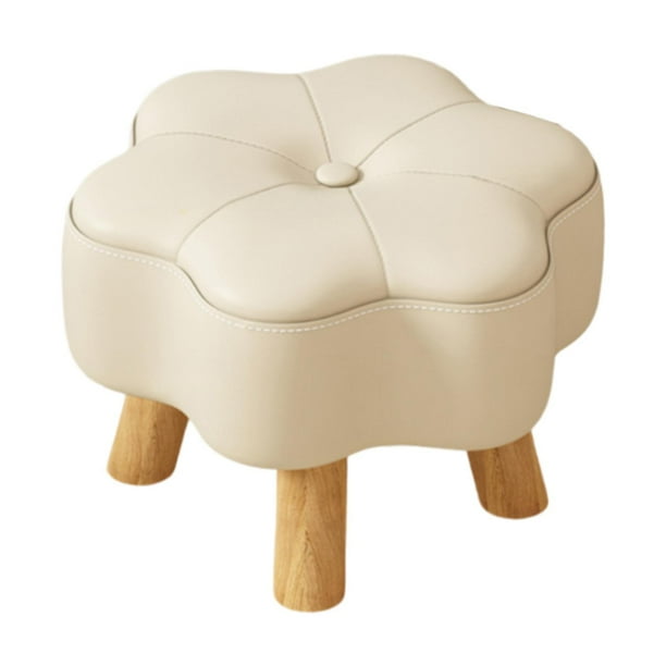 Taburete pequeño moderno con patas de madera, otomanas para sofá de entrada. beige
