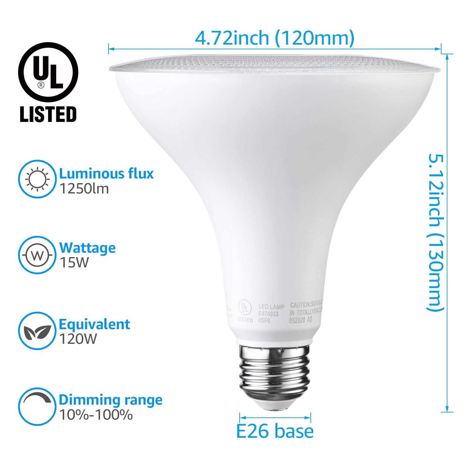 12 Pack 15W PAR38 Dimmable LED Spotlight Bulb, 120W Eqv., 1250lm, UL & Energy Star Listed, 4000K Cool White, E26 Standard Base, for 6 Inch Recessed Can Trim