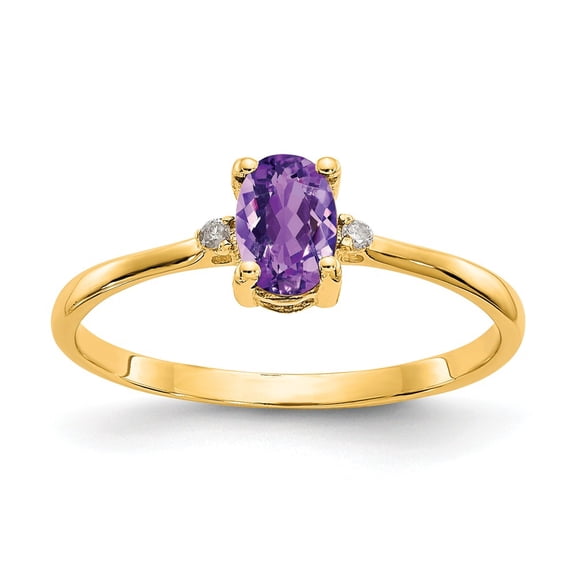14K Yellow Gold Ring Band with Stones (02) February Amethyst Oval Purple Diamond Round White