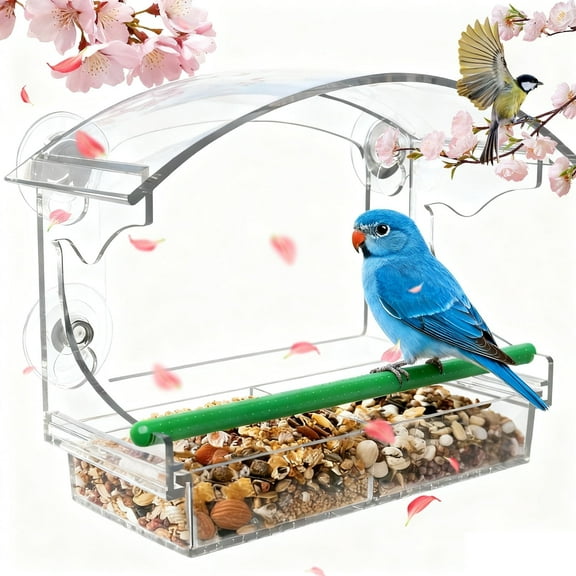 WLGJL Clear Acrylic Window Bird Feeder with 4 Strong Suction Cups and Detachable Seed Tray