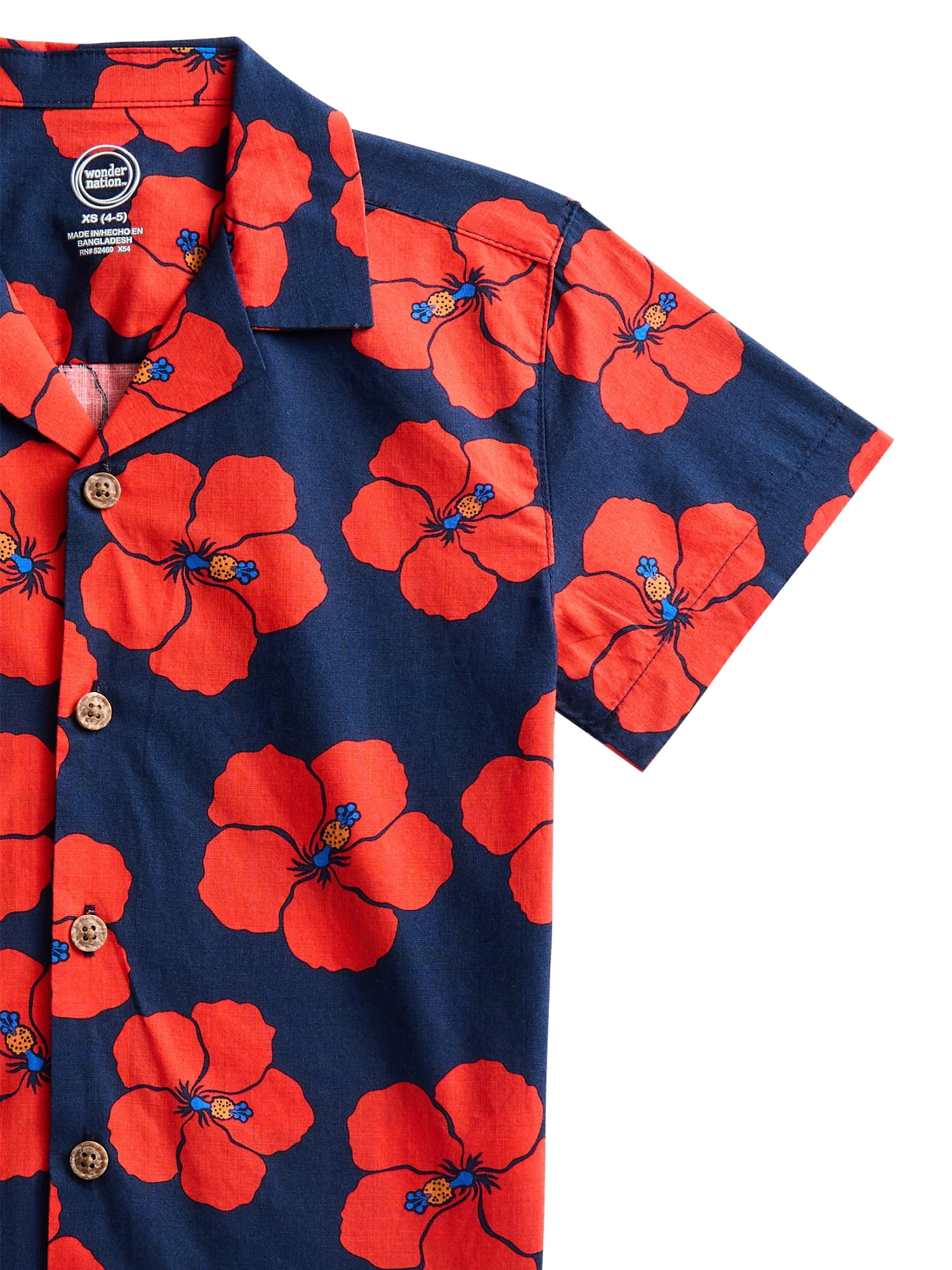 Wonder Nation Boys' Cotton Camp Shirt with Short Sleeves, Sizes 4-18 & Husky