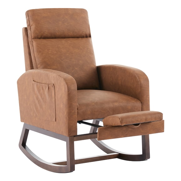 Modern Nursery Rocking Chair, Upholstered Rocking Chair with Footrest, Comfortable Rocker Recliner with Side Pocket, Rocker Glider for Living Room, Bedroom, Nursing Room
