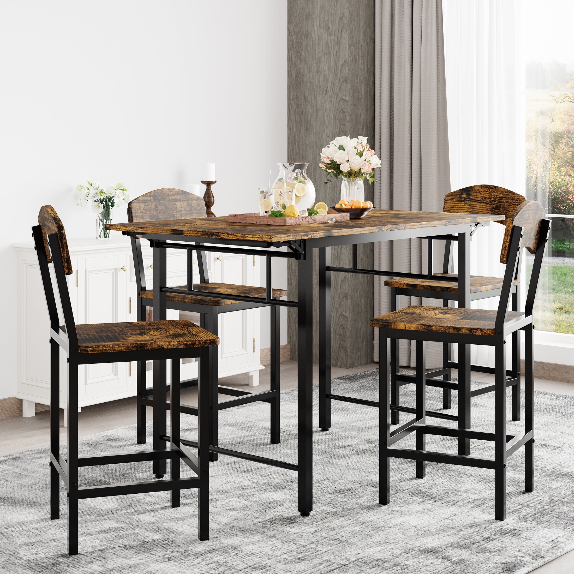 Dining Room Table Set for 4 Drop Leaf Table Set with 4 Chairs Wood Counter Height Dining Set 47 x 31 x 36 Inch Tabletop Pub Bistro Living Room Kitchen Table Set Walmart