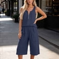 thumbnail image 3 of Zynoxe Two Piece Sets for Women With Pockets Fashion Zipper Round Neck Sleeveless Tank Top Wide Leg Culottes Set Versatile Solid Color Vacation Outfits Comfy Breathable Cotton Linen Summer Sets S, 3 of 9
