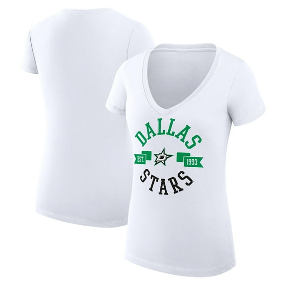 Women's G-III 4Her by Carl Banks White Dallas Stars Super-Slim Fit Lightweight City Graphic V-Neck T-Shirt