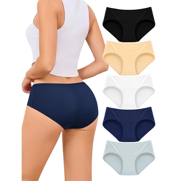 voenxe Cotton Underwear Women Hipster Brief Panties,Breathable Women's Full Coverage Bikini,Soft Workout Ladies Undies,5 Pack