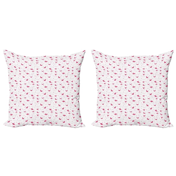 Ambesonne Love Throw Pillow Cover 2 Pack, Origami Cranes with Hearts, 20", Magenta Pink Pale Grey