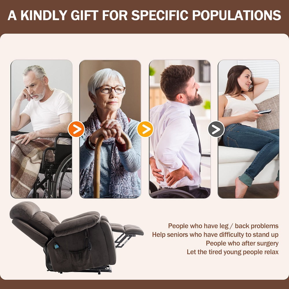 Oversized Power Lift Recliner Chair with Massage & Heating for Big Elderly, Electric Lounge Sofa Chair with 26" Wide Seat and Cup Holders, 400LBS, Dark Brown