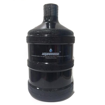 

1 Gallon BPA FREE Reusable FDA Grade Chemical Free Plastic Drinking Water Big Mouth Bottle Jug Container with Holder Drinking Canteen (Black)