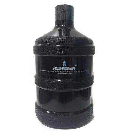 AquaNation 1 Gallon BPA FREE Reusable FDA Grade Chemical Free Plastic Drinking Water Big Mouth Bottle Jug Container with Holder Drinking Canteen (Black)