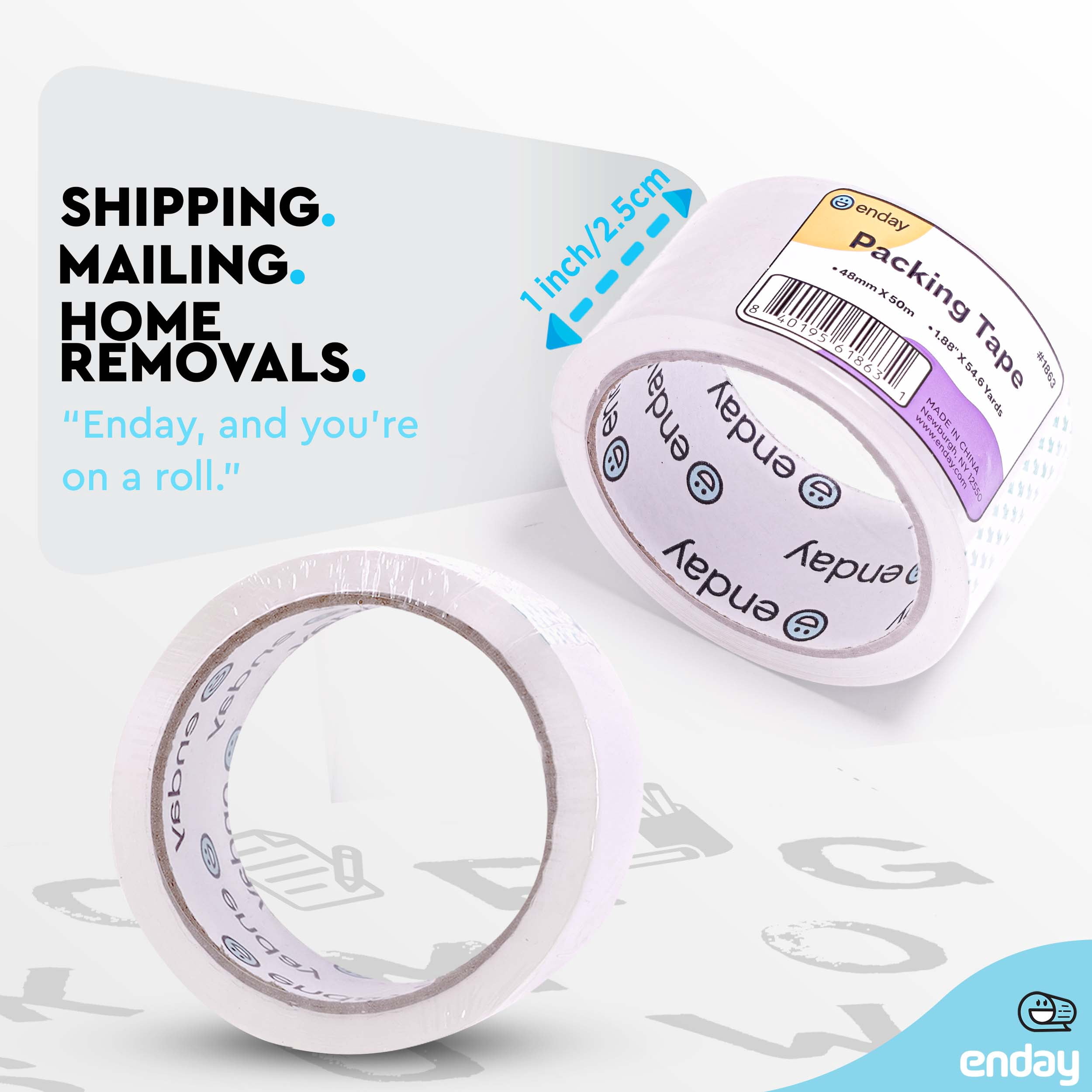 Enday (36 Rolls) Heavy Duty Packing Tape, Packing Tape Bulk, Ultra Strong & Thick Clear Packing Tape, Packaging Tape Refill for Shipping Packaging Moving Sealing 1.88 Inch Wide