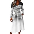thumbnail image 4 of BOMYJESK Summer Dresses for Women Sexy V Neck Lightweight Breathable a Line Dress Ruched Flowy Pleated Formal Office Dress Gray S, 4 of 5
