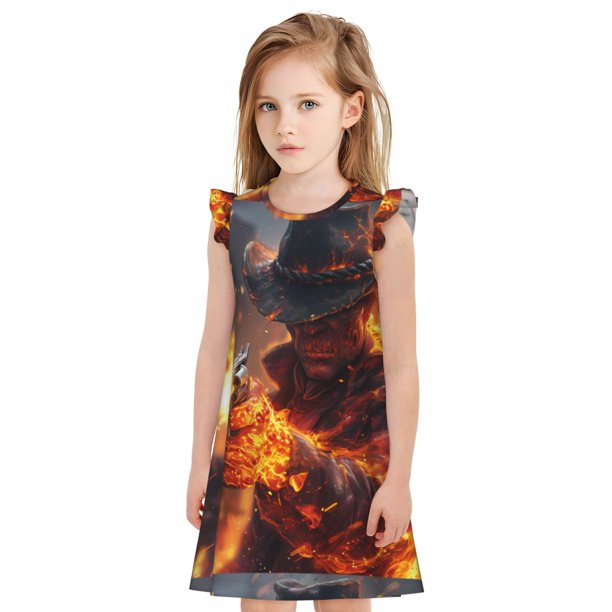 Balery Western Fire Cowboy Camisón de princesa para niñas, pijama de algodón con mangas abullonadas, suave y bonito.-Large