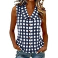 thumbnail image 2 of Ichuanyi Womens Button Down Plaid Shirts Short Sleeve Loose Summer Sleeveless Tank Tops Dressy Casual V Neck Business Work Blouses, 2 of 8