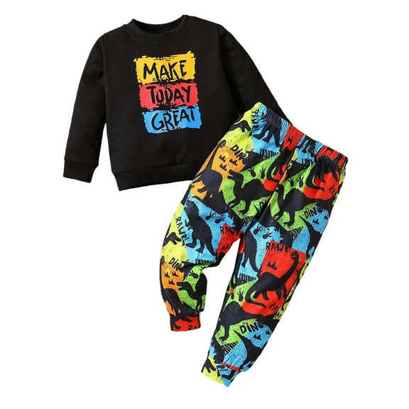 HCNTES Toddler Boy Clothes Baby Boy Outfit Kids Cotton Pullover Sweatshirt Pants Fall Winter Clothes for Boys(P3-Black,18-24 Months)