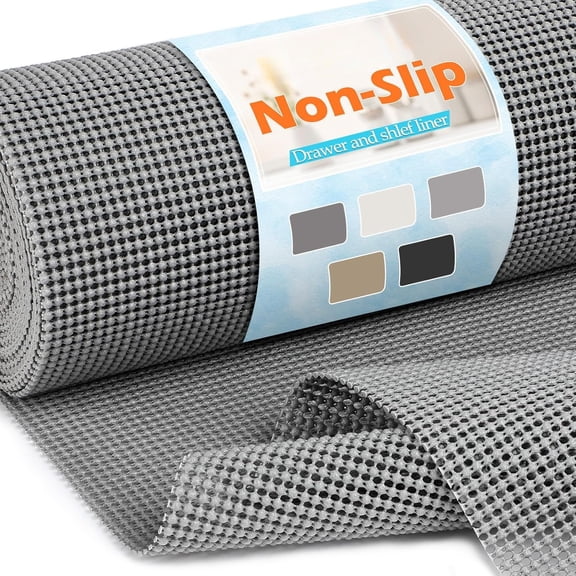 PLERISE 12in x 20ft Non-Slip Drawer Cabinet Liner, Strong Grip Thick PVC Mat for Kitchen Bathroom, Dark Gray