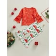 thumbnail image 4 of Bagilaanoe 2Pcs Toddler Baby Girl Christmas Outfits Truck Print Long Sleeve T-Shirt Tops + Flare Trousers 6M 12M 18M 24M 3T 4T Kids Fall Long Pants Set, 4 of 9