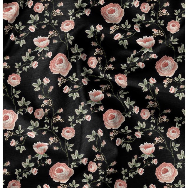Soimoi Moss Georgette Fabric Artistic Roses Panel Printed Craft Fabric by The Yard 42 Inch Wide