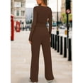 thumbnail image 5 of Women'S 2 Piece Sets Fall Outfits Long Sleeve Wide Leg Tracksuits Casual Lounge Set Matching Sets Dark Coffee XS, 5 of 7
