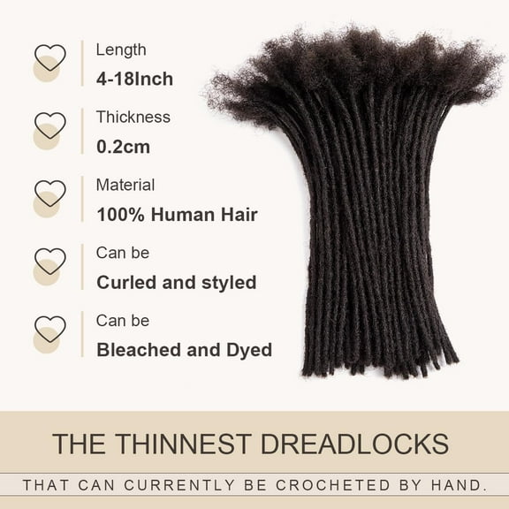 FGERFE-DAIXI 0.2cm and 0.4cm 0.6cm 0.8cm Options 6 Inch 20 Strands 100% Real Human Hair Dreadlock Extensions for Man/Women Handmade Permanent Loc Extensions Bundles Can Be Dyed Bleached Curled and Tw