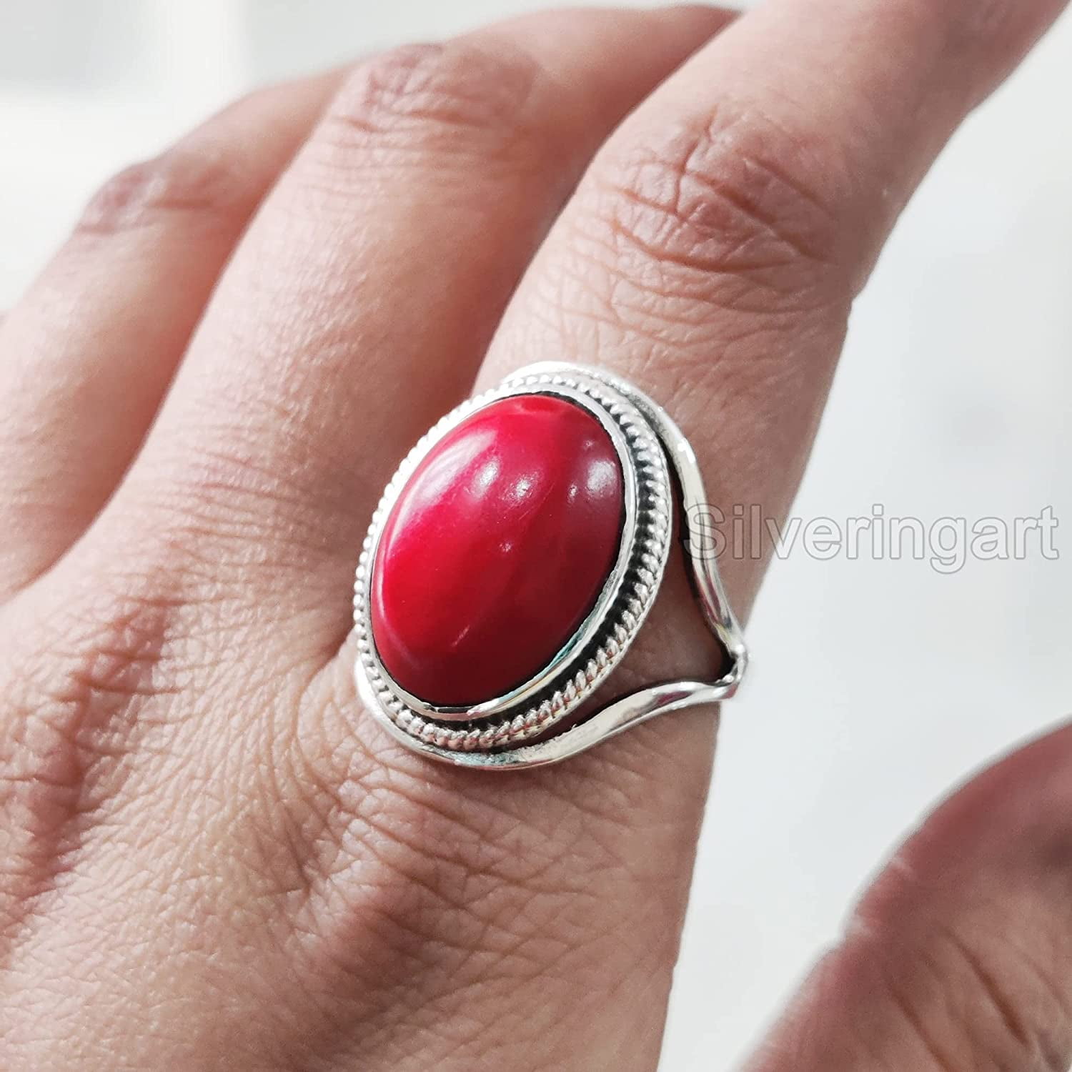 Buy Birth Stone Finger Ring(Coral) in India | Chungath Jewellery Online-  Rs. 14,740.00