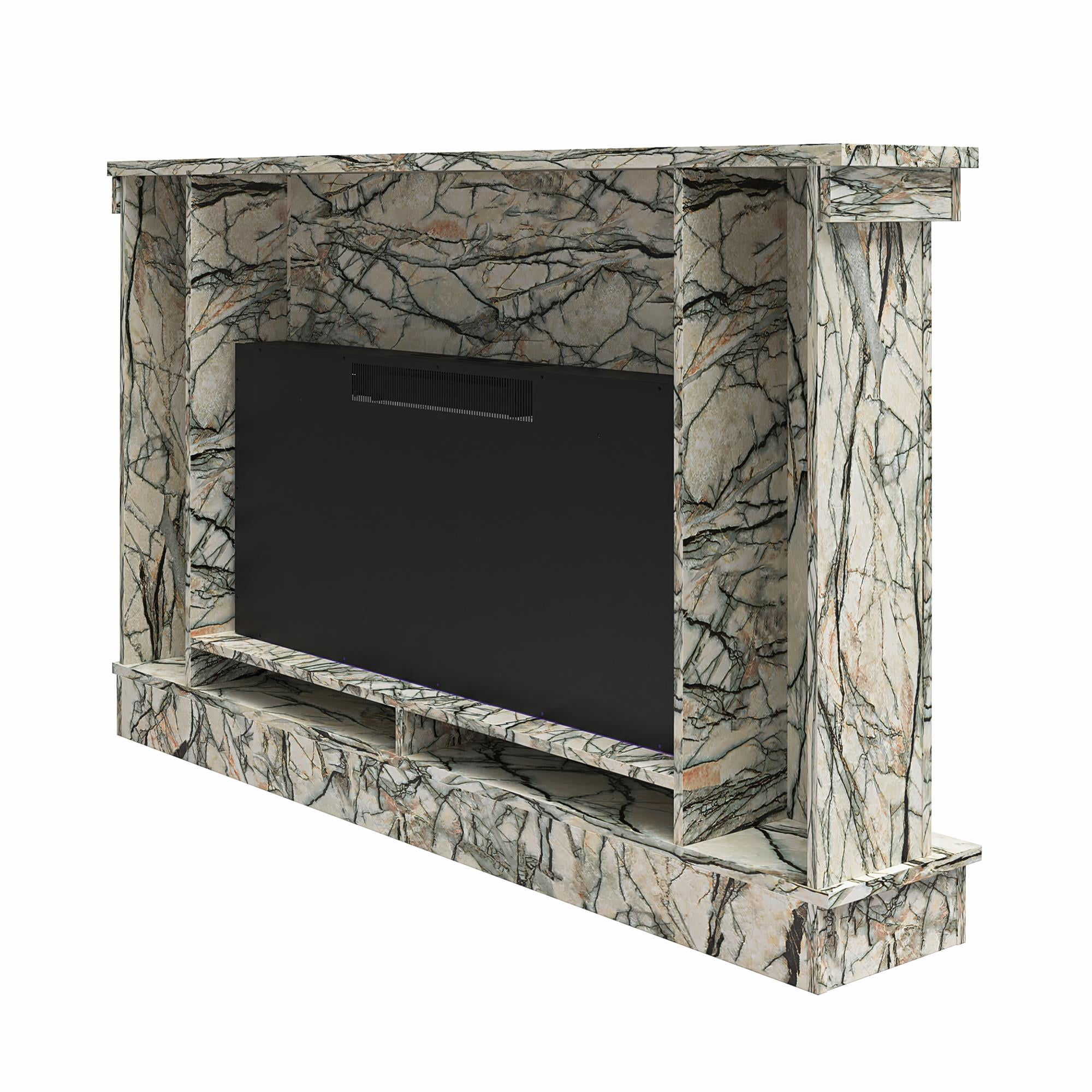 Novogratz Waverly Wide Mantel with Linear Electric Fireplace & Crystal Ember Bed, Onyx Marble