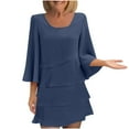 thumbnail image 2 of Taylonsss Womens Casual Batwing 3/4 Sleeve Solid Color Tiered Cake Round Neck Dress, 2 of 6